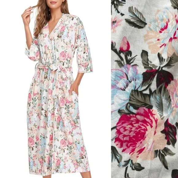Pretty floral print full length robe | Medium - Picture 9 of 12